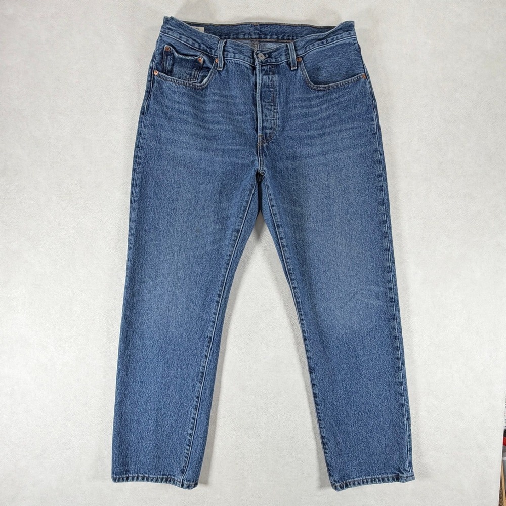 Levis Premium 501 Original Mens Button Fly Straight Leg Blue Denim Jeans 31x30